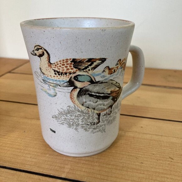 Duck Theme Northcraft Korea Coffee Mugs Vintage Set of 2 Merganser & Teal Ducks - Picture 2 of 10